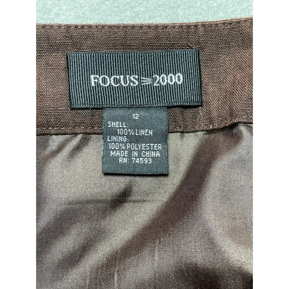 Focus 2000 Women Size 12 Brown‎ Linen Wrap Skirt Accent Buttons Lined Lagenlook
